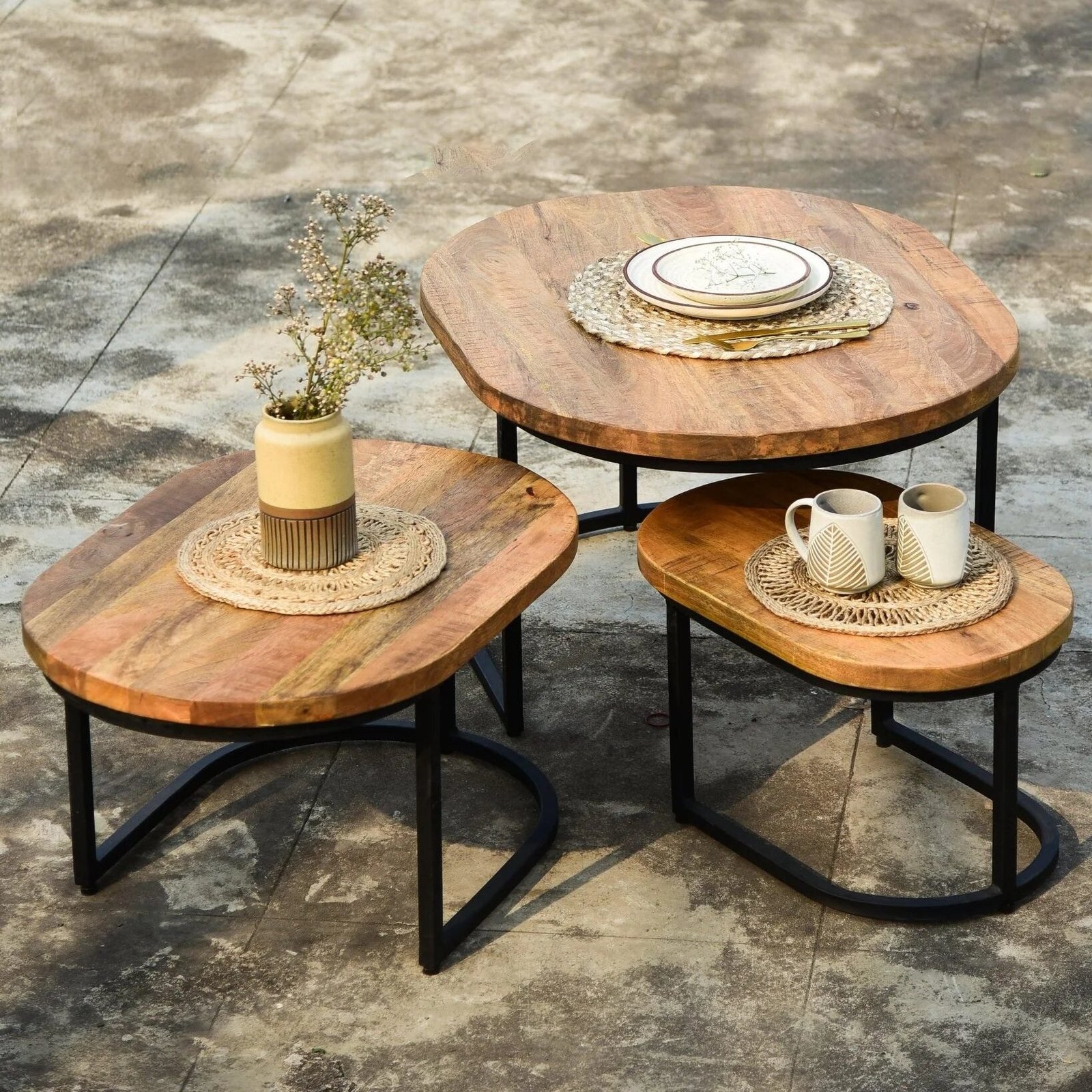 Buy Blue City Decor IronEdge Mango Wood Industrial Side Table | Side Table | Bedside Table | Wooden Bedside Table | Wooden Bedside Table | Bedroom Furniture | Living Room Furniture | Solid Wood Furniture | Blue City Decor