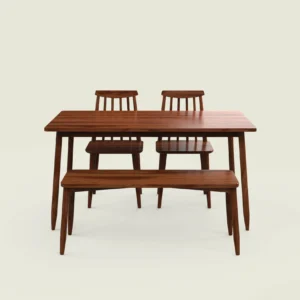 Buy Blue City Decor Arvika Compact Dining Table with Bench – 4 Seater | Dining Table Set | Wooden Dining | Wooden Dining Table Set | Dining Room Furniture | Solid Wood Furniture | Blue City Decor
