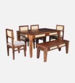 Blue City Decor Kairo Sheesham Wood 6 Seater Dining Set with Bench in Teak Finish - Image 5