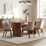 Buy Blue City Decor Novara Solid Wood 6 Seater Dining Set in Deep Walnut Tone | Dining Set | Wooden Dining Set | Dining Table | 6 Seater Dining | Dining Room Furniture | Solid Wood Furniture | Blue City Decor
