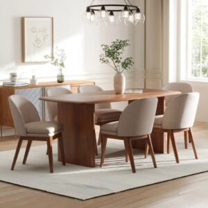 Buy Blue City Decor Novara Solid Wood 6 Seater Dining Set in Deep Walnut Tone | Dining Set | Wooden Dining Set | Dining Table | 6 Seater Dining | Dining Room Furniture | Solid Wood Furniture | Blue City Decor