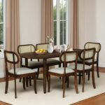 Buy Blue City Decor Bravion Solid Wood 6 Seater Dining Set with Chairs in Teak Finish | Dining Set | Wooden Dining Set | Dining Table | 6 Seater Dining | Dining Room Furniture | Solid Wood Furniture | Blue City Decor