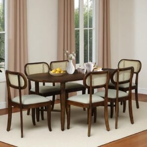 Buy Blue City Decor Bravion Solid Wood 6 Seater Dining Set with Chairs in Teak Finish | Dining Set | Wooden Dining Set | Dining Table | 6 Seater Dining | Dining Room Furniture | Solid Wood Furniture | Blue City Decor
