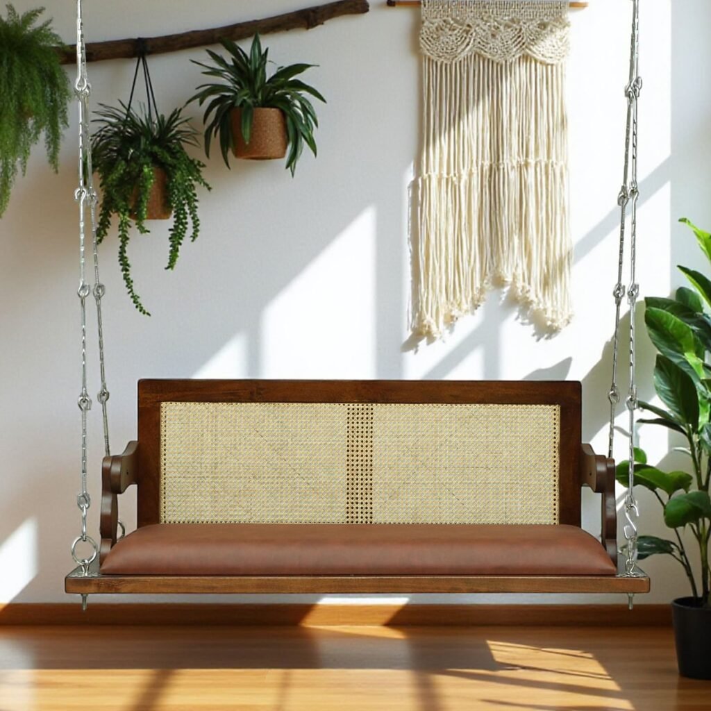 Buy Blue City Decor Heritage Mango Wood Swing with Dual-Side Backrest | Swing | Wooden Swing | Living Room Furniture | Outdoor Furniture | Balcony Furniture | Solid Wood Furniture | Blue City Decor