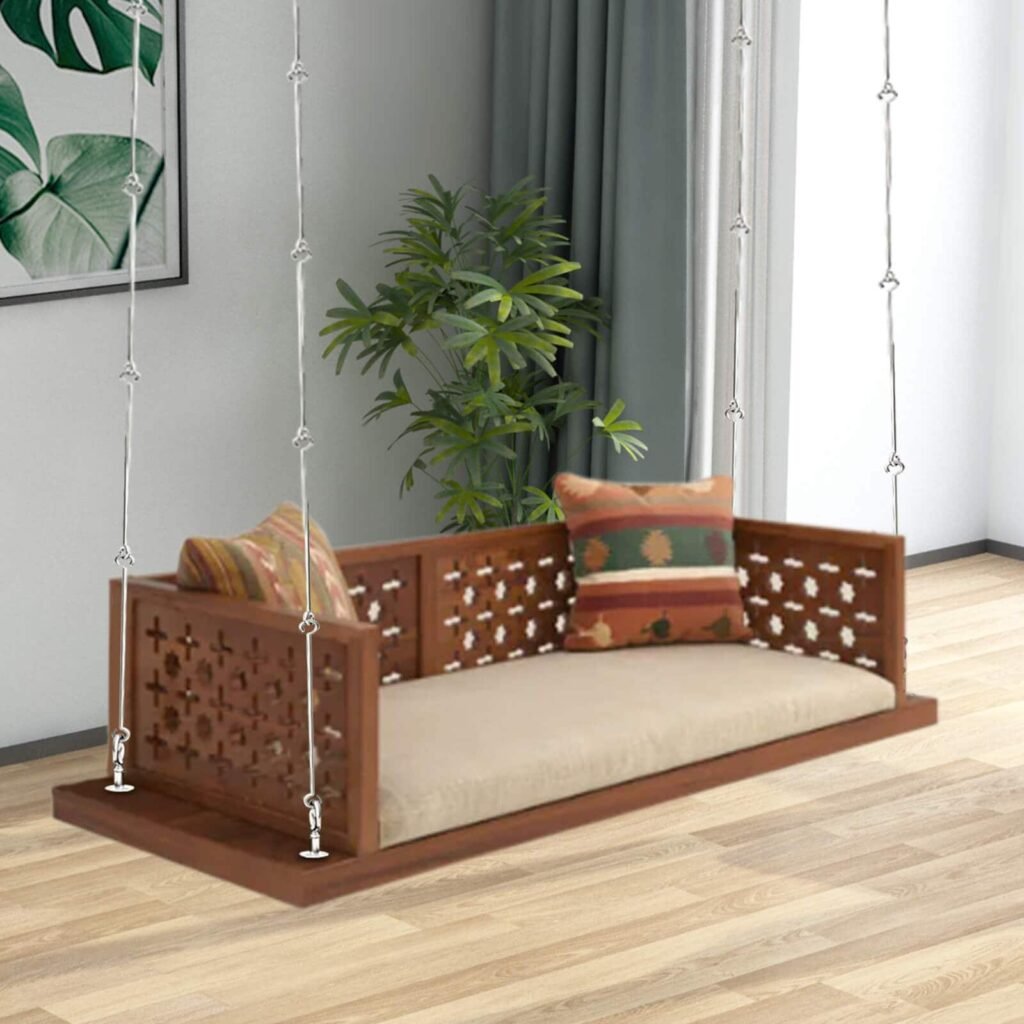 Buy Blue City Decor Honey Finish Rosewood Hanging Swing | Swing | Wooden Swing | Living Room Furniture | Outdoor Furniture | Balcony Furniture | Balcony Swing | Solid Wood Furniture | Blue City Decor