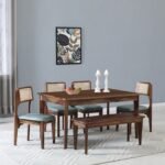 Buy Blue City Decor Classic Sheesham Wood 6 Seater Dining Set with Bench in Teak Finish | Dining Set | Wooden Dining Set | Dining Table | 6 Seater Dining | Dining Room Furniture | Solid Wood Furniture | Blue City Decor