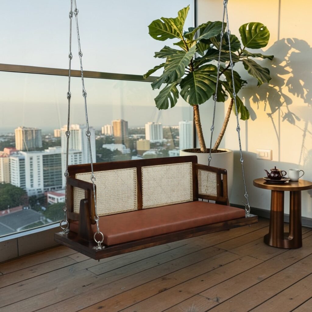 Buy Blue City Decor Provincial Teak Finish Sheesham Wood 2 Seater Swing | Swing | Wooden Swing | Living Room Furniture | Outdoor Furniture | Balcony Furniture | Balcony Swing | Solid Wood Furniture | Blue City Decor