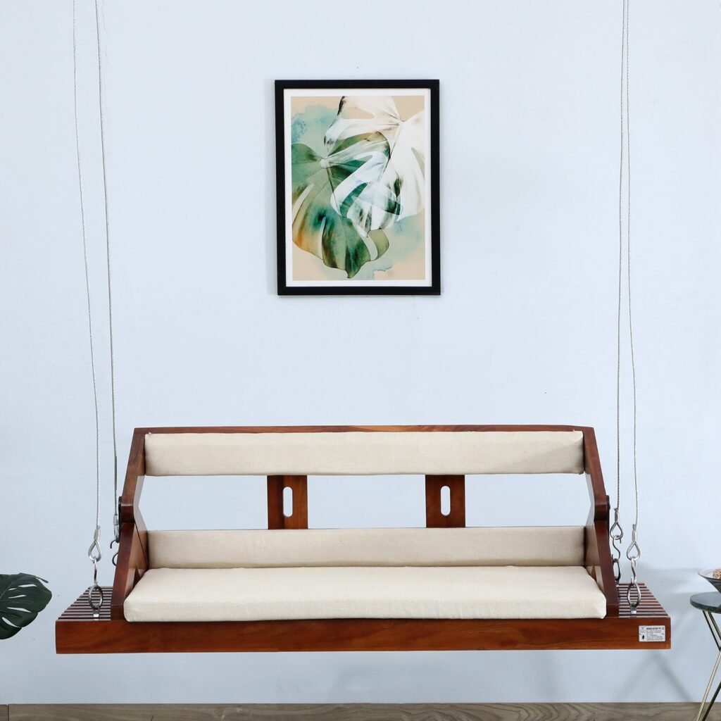 Buy Blue City Decor Walnut Finish Solid Wood Reversible Swing | Swing | Wooden Swing | Living Room Furniture | Outdoor Furniture | Balcony Furniture | Balcony Swing | Solid Wood Furniture | Blue City Decor