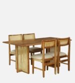 Blue City Decor Natural Finish Acacia Wood 4 Seater Dining Set - Image 4