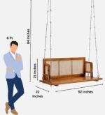 Blue City Decor Solid Wood Rattan Two Seater Swing in Rich Brown Finish - Image 2