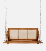 Blue City Decor Solid Wood Rattan Two Seater Swing in Rich Brown Finish - Image 4