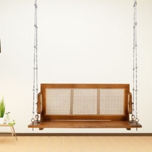 Buy Blue City Decor Solid Wood Rattan Two Seater Swing in Rich Brown Finish | Swing | Wooden Swing | Living Room Furniture | Outdoor Furniture | Balcony Furniture | Balcony Swing | Solid Wood Furniture | Blue City Decor