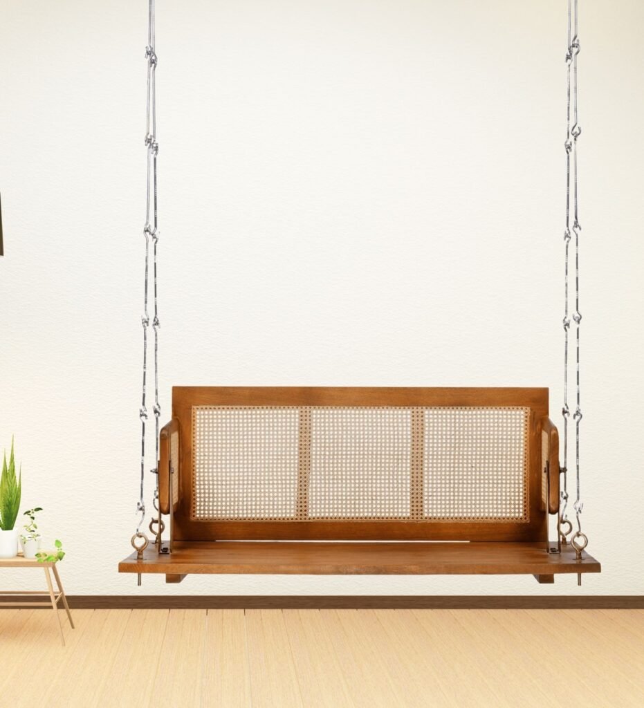 Buy Blue City Decor Solid Wood Rattan Two Seater Swing in Rich Brown Finish | Swing | Wooden Swing | Living Room Furniture | Outdoor Furniture | Balcony Furniture | Balcony Swing | Solid Wood Furniture | Blue City Decor