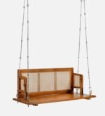 Blue City Decor Solid Wood Rattan Two Seater Swing in Rich Brown Finish - Image 3