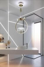 Blue City Decor Crystal Halo Pendant Light in Gold Ring Design - Image 4