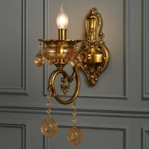 Buy Blue City Decor Aurelia Italian Crystal Wall Lamp in Antique Gold Luxe Finish | Lighting | Wall Light | Wall Lamp | Decorative Lighting | Modern Lighting | Home Lighting | Interior Lighting | Luxury Lighting | Blue City Decor