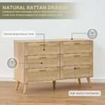 Blue City Decor Boho Solid Wood Rattan Chest of Drawers with Golden Handles - Image 3