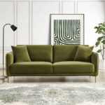 Blue City Decor Brandon Three Seater Olive Green Sofa in Velvet Upholstery