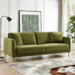Blue City Decor Brandon Three Seater Olive Green Sofa in Velvet Upholstery - Image 3
