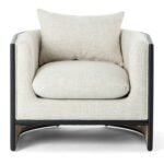 Blue City Decor June Solid Wood Cream Linen Lounge Chair - Image 5