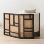 Blue City Decor June Solid Wood Cream Linen Lounge Chair - Image 3