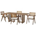 Blue City Decor Chandigarh Four Seater Solid Wood Rectangular Dining Set with Cane Chairs & Cane Table Legs - Image 2