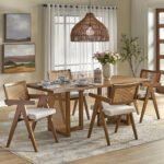 Blue City Decor Chandigarh Four Seater Solid Wood Rectangular Dining Set with Cane Chairs & Cane Table Legs