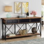 Blue City Decor Dimitri Solid Wood + Metal Entryway Console Table with Drawers