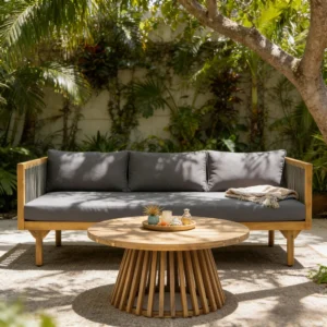 Buy Blue City Decor Solara Acacia Wood Outdoor Patio Sofa | Sofa | Wooden Sofa | Outdoor Sofa | Living Room Furniture | Solid Wood Furniture | Blue City Decor