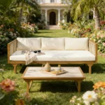 Blue City Decor Solara Acacia Wood Outdoor Patio Sofa - Image 2