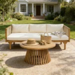 Blue City Decor Solara Acacia Wood Outdoor Patio Sofa - Image 7