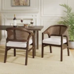 Buy Blue City Decor Solenne Cane Accent Dining Chair Set | Dining Chair | Wooden Dining Chair | Rattan Dining Chair | Dining Room Furniture | Solid Wood Furniture | Blue City Decor