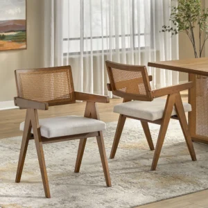 Buy Blue City Decor Norvique Cane Arm Dining Chair Set | Dining Chair | Wooden Dining Chair | Rattan Dining Chair | Dining Room Furniture | Solid Wood Furniture | Blue City Decor