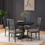 Buy Blue City Decor Orvessa Luxe Cane Dining Set | Dining Set | Wooden Dining Set | Rattan Dining | Round Dining Set | 4 Seater Dining | Dining Room Furniture | Solid Wood Furniture | Blue City Decor