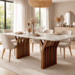 Buy Blue City Decor Caldria Premium Marble Dining Set | Dining Set | Wooden Dining Set | 6 Seater Dining Set | Marble Top Dining | Dining Room Furniture | Solid Wood Furniture | Blue City Decor