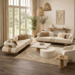 Buy Blue City Decor Arvique Plush Upholstered Sofa Set | Wooden Sofa | Upholstered Sofa | Premium Sofa | Living Room Furniture | Solid Wood Furniture | Blue City Decor