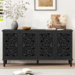 Buy Blue City Decor Black Orchid Carved Sideboard | Cabinet | Wooden Sideboard | Wooden Cabinet Sideboard | Storage Cabinet | Living Room Furniture | Solid Wood Furniture | Blue City Decor