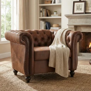 Buy Blue City Decor Wellington Chesterfield Club Chair | Sofa | Lounge Chair | Leather Sofa | Sofa Chair | Accent Chair | Living Room Furniture | Solid Wood Furniture | Blue City Decor