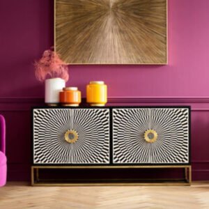 Buy Blue City Decor Monochrome Luxe Sideboard | Cabinet | Inlay Bone Cabinet | Wooden Sideboard | Wooden Cabinet | Sideboard | Storage Cabinet | Living Room Furniture | Solid Wood Furniture | Blue City Decor