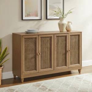 Buy Blue City Decor Cedar Bloom Rattan Sideboard | Cabinet | Wooden Sideboard | Wooden Cabinet Sideboard | Storage Cabinet | Living Room Furniture | Solid Wood Furniture | Blue City Decor