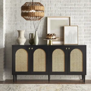 Buy Blue City Decor Midnight Grove Rattan Sideboard | Cabinet | Wooden Sideboard | Wooden Cabinet Sideboard | Storage Cabinet | Living Room Furniture | Solid Wood Furniture | Blue City Decor