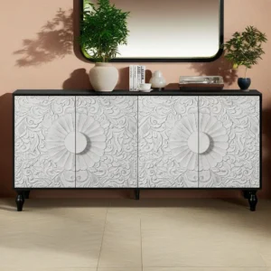 Buy Blue City Decor Vintage Bloom Wooden Sideboard | Cabinet | Wooden Sideboard | Wooden Cabinet Sideboard | Storage Cabinet | Living Room Furniture | Solid Wood Furniture | Blue City Decor