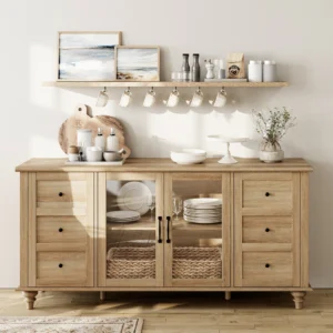 Buy Blue City Decor Heritage Crest Glass Door Sideboard | Cabinet | Wooden Sideboard | Wooden Cabinet Sideboard | Storage Cabinet | Living Room Furniture | Solid Wood Furniture | Blue City Decor