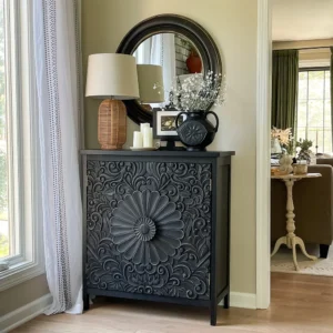 Buy Blue City Decor Midnight Bloom Carved Storage Cabinet | Cabinet | Wooden Sideboard | Wooden Cabinet Sideboard | Storage Cabinet | Living Room Furniture | Solid Wood Furniture | Blue City Decor