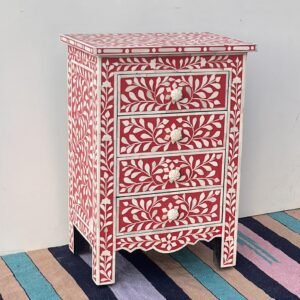 Buy Blue City Decor Vintage Floral Inlay Nightstand | Bedside Table | Bone Inlay Bedside Table | Side Table | Bone Inlay Side Table | Nightstand | Bedroom Furniture | Living Room Furniture | Solid Wood Furniture | Blue City Decor
