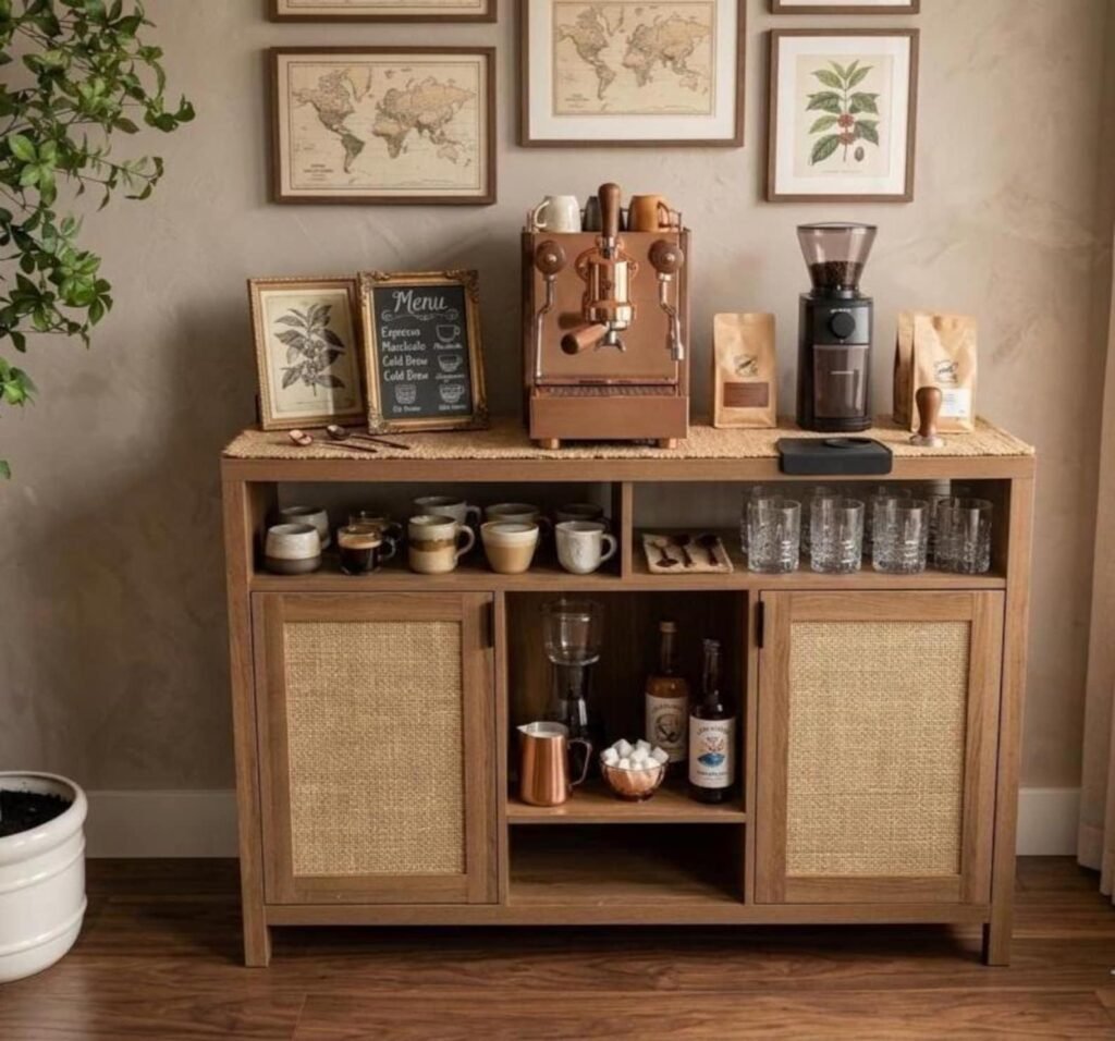 Buy Blue City Decor Café Haven Rattan Bar Cabinet | Cabinet | Wooden Sideboard | Wooden Cabinet Sideboard | Storage Cabinet | Living Room Furniture | Solid Wood Furniture | Blue City Decor
