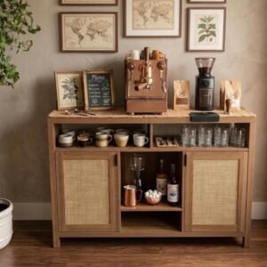 Buy Blue City Decor Café Haven Rattan Bar Cabinet | Cabinet | Wooden Sideboard | Wooden Cabinet Sideboard | Storage Cabinet | Living Room Furniture | Solid Wood Furniture | Blue City Decor
