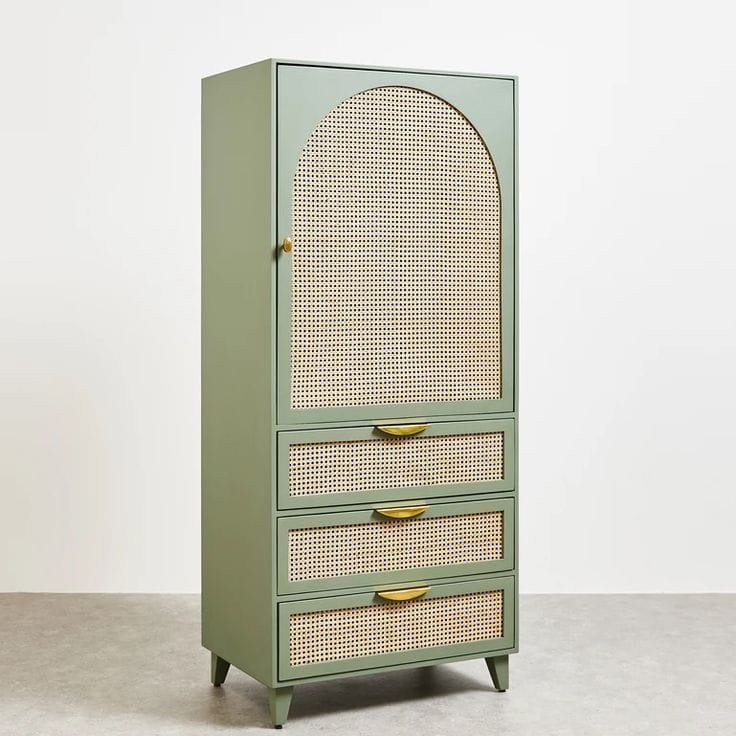 Buy Blue City Decor Arched Cane Storage Wardrobe | Wardrobe | Wooden Wardrobe | Rattan Wardrobe | Almirah | Wooden Almirah | Cabinet | Storage Unit | Bedroom Furniture | Solid Wood Furniture | Blue City Decor
